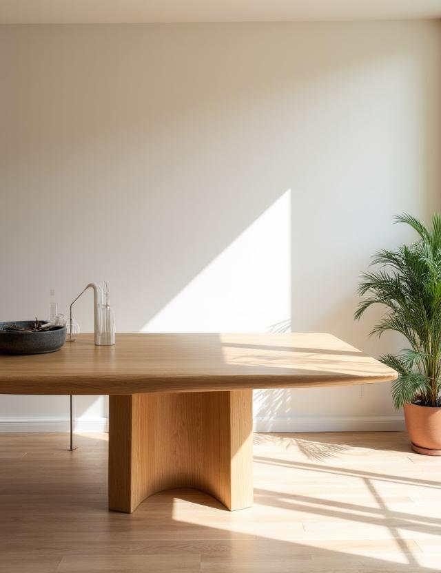 Table en chêne massif dans un intérieur épuré