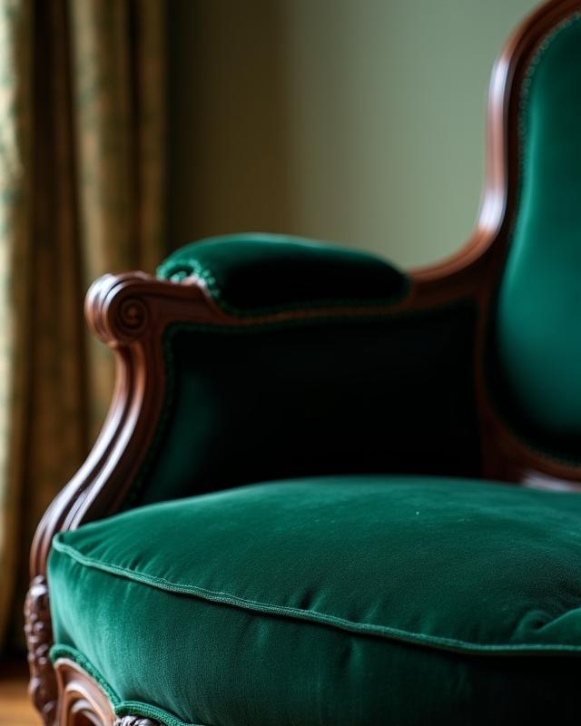 Fauteuil Louis XV restauré en velours vert émeraude
