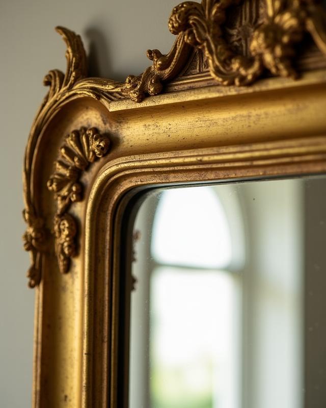 Miroir ancien à parecloses doré à la feuille d'or